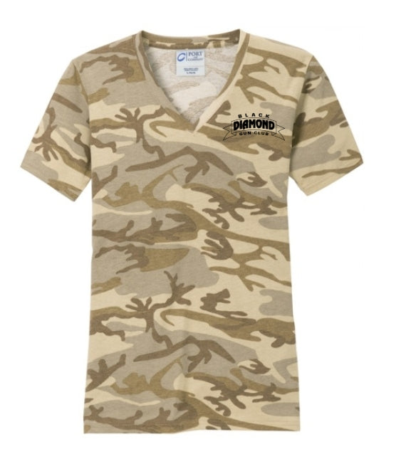 BDGC Port & Co® Ladies Core Cotton Camo V-Neck Tee